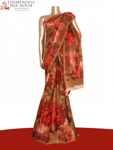 Designer Floral Pure Satin Crepe Silk Saree